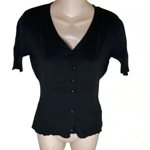 Short sleeve ribbed V-neck button up cardigan, Sz XS .